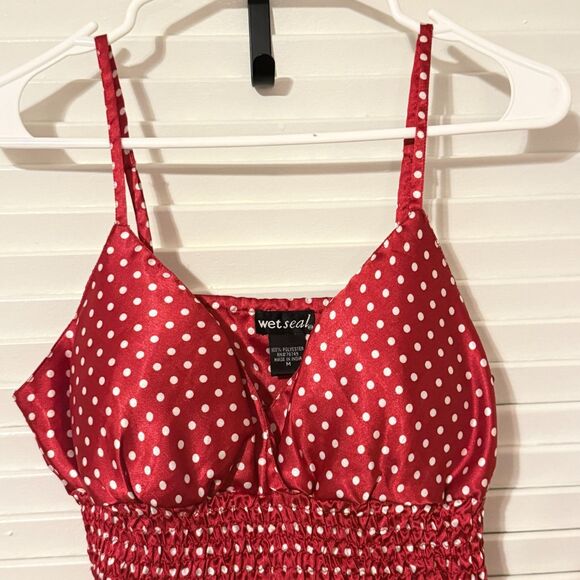 Wet Seal VTG Y2K Coquette Red Polka Dot Satin 90s Babydoll Dress Size Medium - Picture 5 of 13